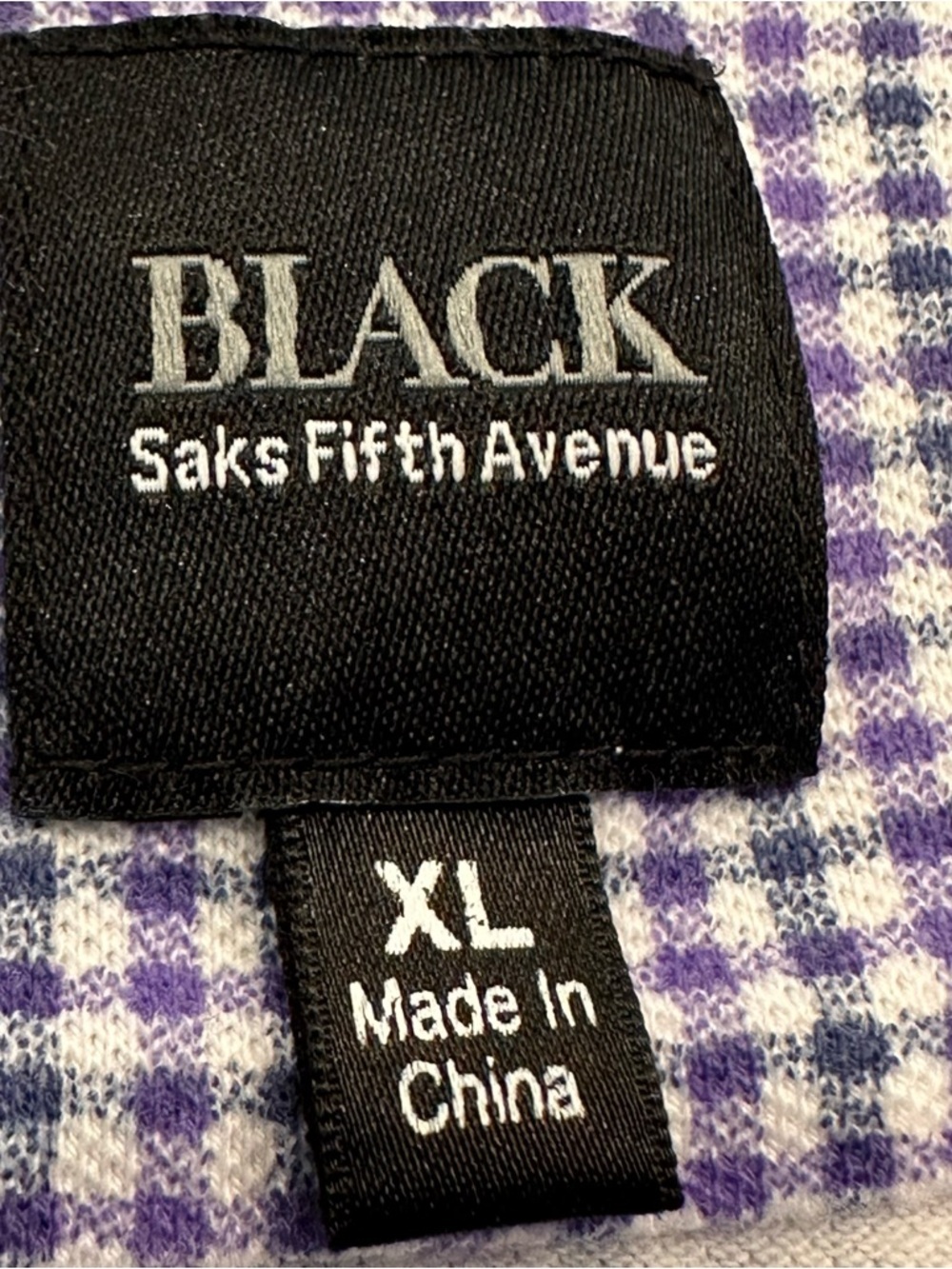 Black Saks Fifth Avenue Purple Plaid Knit Button Down Shirt Men XL Stretch Soft - Picture 5 of 11